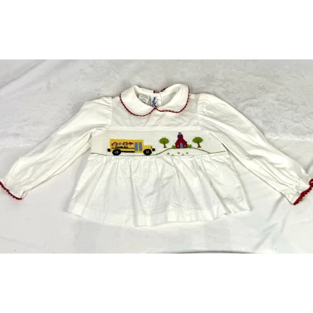 Silly Goose Smocked School Bus Dress Toddler 2 White Back To‎ School